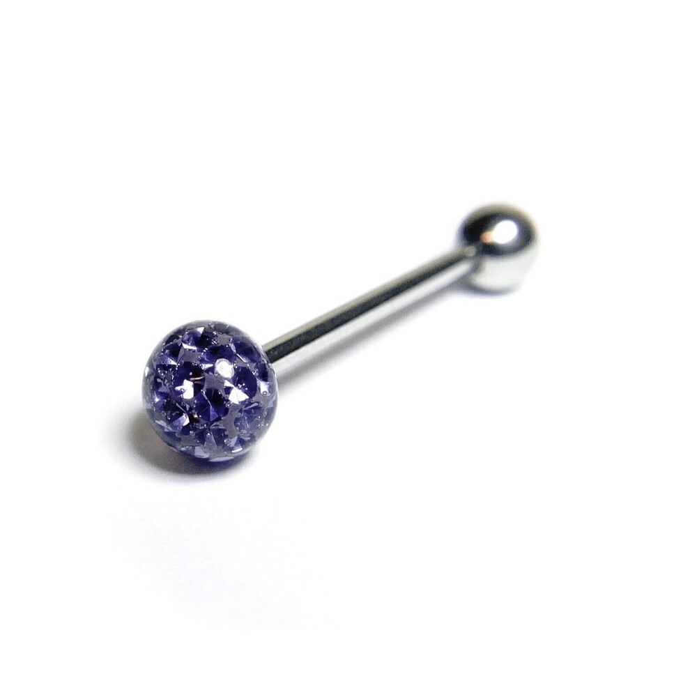 Multi Crystal Ferido Ball Tongue Ring 14G 5/8” 316L Steel 6mm - Light Purple